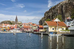 World Location Prints: Sweden, Bohuslan, Fjallbacka, town church and port