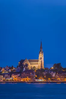 World Location Prints: Sweden, Bohuslan, Lysekil, the Lysekils kyrka church, dusk