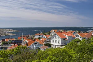 World Location Prints: Sweden, Bohuslan, Orust Island, Mollosund, high angle village view