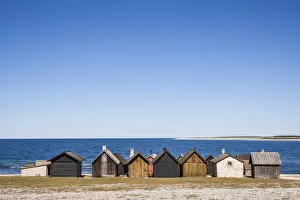 Sweden, Faro Island, Kursviken, coastal farmers fishing shacks