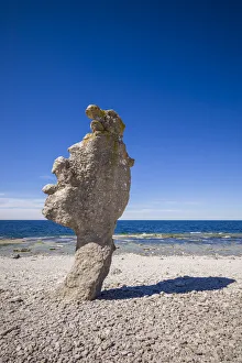 Sweden, Faro Island, Langhammars Area, Langhammar coastal limestone raukar rock