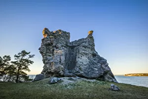 Sweden, Gotland Island, Lickershamn, limestone raukar rocks, Jungfrun, Maiden Rock