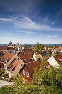 Sweden, Gotland Island, Visby, high angle city view