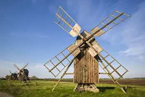 Oland Prints: Sweden, Oland Island, Lerkaka, antique wooden windmills