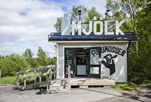 Skane Prints: Sweden, Scania, Hasselholm, outdoor farm milk shop