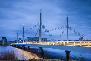 Images Dated 18th November 2019: Sweden, Southeast Sweden, Lake Vattern Area, Jonkoping, Munksjon Bay Bridge, dusk