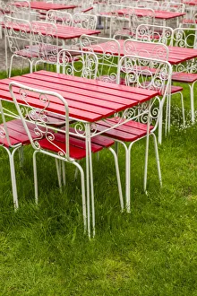 Sweden, Southern Sweden, Ystad, cafe tables