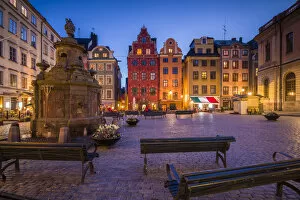 Images Dated 18th November 2019: Sweden, Stockholm, Gamla Stan, Old Town, buildings of the Stortorget Square, dusk