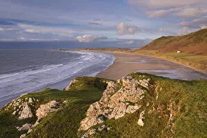 Sweeping expanse of Rhossili Bay on the Gower Peninsula, Wales, UK. Winter (January) 2016