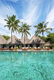 Retreat Prints: Swimming pool and a bar on a luxury resort, Baa Atoll, Maldives
