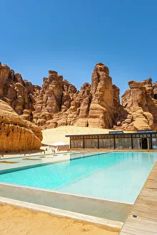 Swimming pool in the desert, Our Habitas AlUla resort, Ashar Valley, Al-Ula, Medina Province, Saudi Arabia