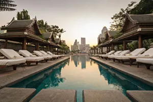 Peninsula Hotel Prints: Swimming pool at the Peninsula Hotel, Riverside, Bangkok, Thailand