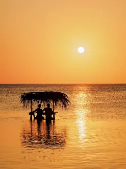 Sitting Prints: Swing Bar at sunset, Secret Beach, Ambergris Caye, Belize District, Belize