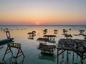 Table Prints: Swing Bar at sunset, Secret Beach, Ambergris Caye, Belize District, Belize