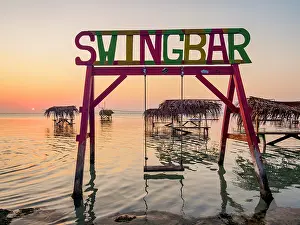 Table Prints: Swing Bar at sunset, Secret Beach, Ambergris Caye, Belize District, Belize