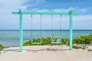 Oceans Seas Prints: Swing set over-looking the Caribbean Sea