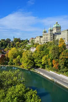 Swiss parliament building with river Aare, Berne, Switzerland