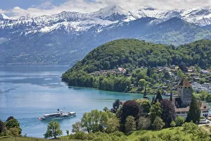 Images Dated 20th October 2021: Switzerland, Berner Oberland, Spiez town, Lake Thun