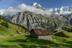 Switzerland, Bernese Alps, Jungfrau from Almendubel near Muerren