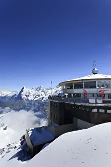Switzerland, Bernese Oberland, restaurant on top of Mt Schilthorn
