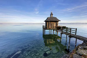 Switzerland, Canton of Neuchatel, Lake Neuchatel, Bathhouse near Gorgier village