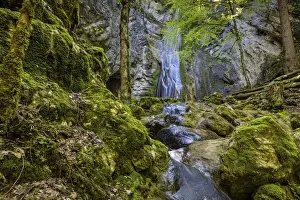 Neuchatel Prints: Switzerland, Canton of Neuchatel, waterfall near Motiers village