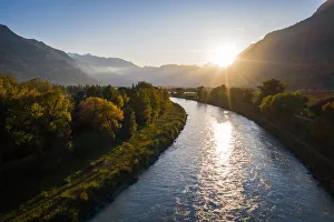 Switzerland, Canton of Valais, Leytron, Drone view of Rhone