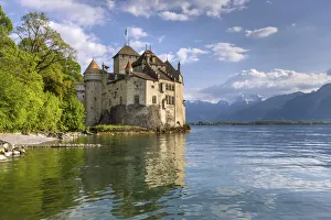 Switzerland, Canton of Vaud, Chillon castle, Lake Geneva