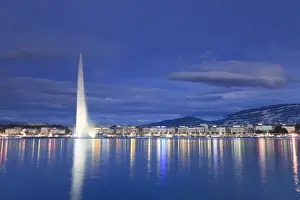 Lac Leman Prints: Switzerland, Geneva, Lake Geneva / Lac Leman and Jet d Eau Fountain