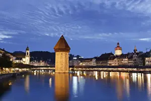 Switzerland, Lucern (Luzern), Chapel Bridge and River Reuss