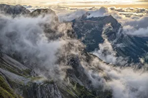 Lucerne Prints: Switzerland, Lucerne, Swiss Alps, Mount Pilatus, sunset and clouds (m)