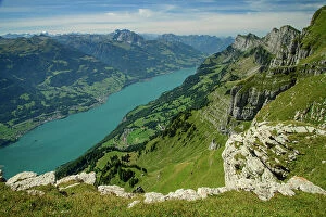 Switzerland, St.Gallen, Grabs, view to Walensee from Chaserrugg