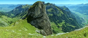 Switzerland, St.Gallen, Grabs, vista to Gamsberg from Chaserrugg along Geological trail with Tristencholben