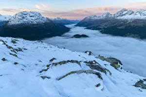 Graubuenden Prints: Switzerland, Swiss Alps, Graubuenden, Engadine, view from Muottas Muragl over St. Moritz