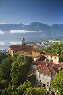 Lago Maggiore Gallery: Switzerland, Ticino, Lake Maggiore, Locarno, Madonna del Sasso church, morning