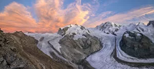 Switzerland, Valais, Gorner glacier and Monte Rosa on Gornergrat near Zermatt