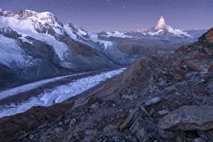 Astro Prints: Switzerland, Valais, Swiss Alps, Zermatt, Matterhorn and Gorner glacier at dawn