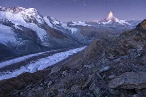 Switzerland, Valais, Swiss Alps, Zermatt, Matterhorn and Gorner glacier at dawn
