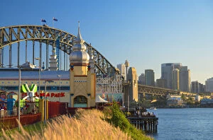 Sydney Harbour Bridge and Luna Park from Lavender Bay, Sydney, New South Wales, Australia