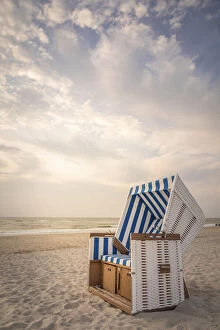 Sylt beach chair in the soft evening light, Kampen, Sylt, Schleswig-Holstein, Germany