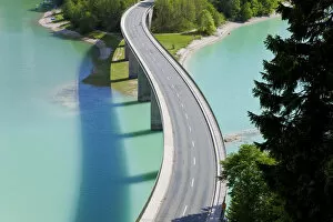 Images Dated 15th March 2010: Sylvenstein Lake and Bridge, Bavarian Alps, Bavaria, Germany