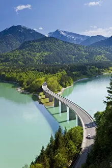 Images Dated 24th February 2010: Sylvenstein Lake and Bridge, Bavarian Alps, Bavaria, Germany