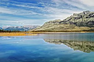 Middle Prints: Syncline Ridge (middle) and Roche Miette (Right) of the Miette Range of the Rocky Mountains reflected in Talbot Lake