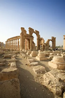 Syria, Palmyra ruins (UNESCO Site), Great Colonnade and Monumental Arch