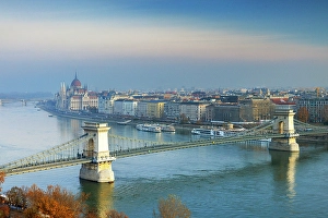 Szechenyi Prints: Szechenyi Chain Bridge and the Parliament Building, Budapest, Hungary