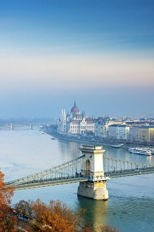 Szechenyi Prints: Szechenyi Chain Bridge and the Parliament Building, Budapest, Hungary
