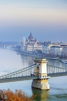 Szechenyi Prints: Szechenyi Chain Bridge and the Parliament Building, Budapest, Hungary