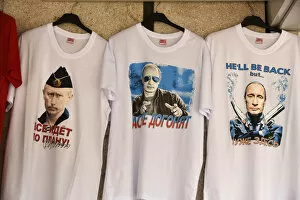 Images Dated 19th August 2019: T-shirts with Vladimir Putin. Sofia, Bulgaria