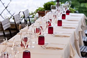 Images Dated 23rd January 2015: Table set for dinner outside, Bergamo, Lombardy, Italy