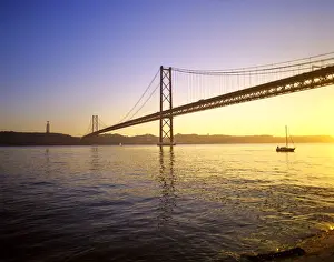 Tagus river and 25th April bridge, near the huge statue of Cristo Rei. Lisbon, Portugal